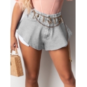 Lovely Casual Asymmetrical Baby Blue Denim Shorts