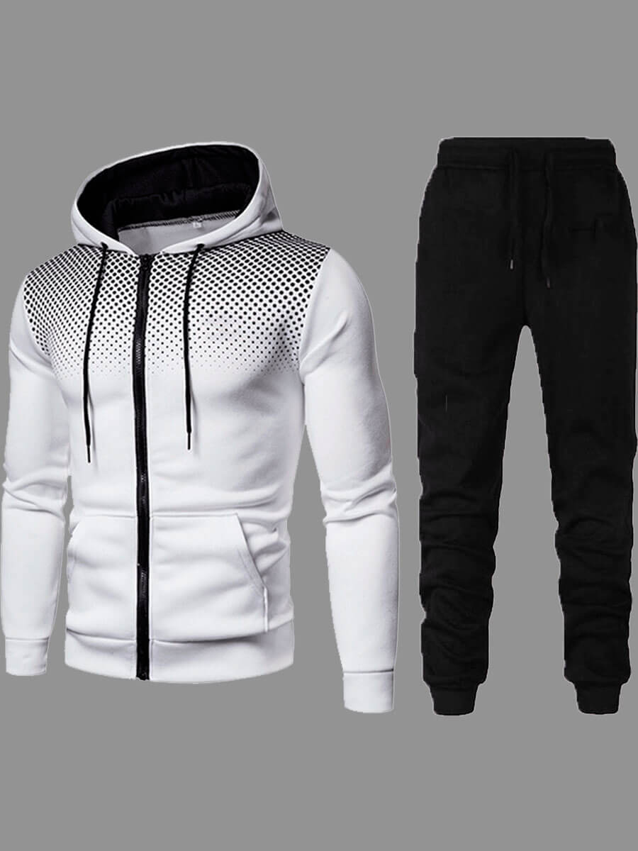 LW Men Hooded Collar Kangaroo Pocket Tracksuit Set