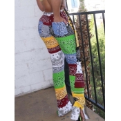 LW Bohemian Print Color-lump Patchwork Blue Pants
