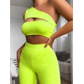 lovely Sportswear One Shoulder Hollow-out Green Tw