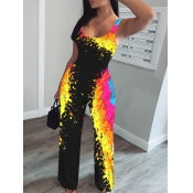 lovely Trendy Sleeveless Graffiti Print Black One-