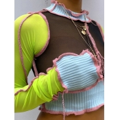 Lovely Street Color-lump Patchwork Green T-shirt