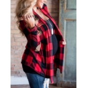lovely Stylish Grid Print Red And Black Coat