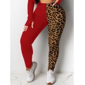 lovely Sportswear Print Patchwork Red Pants