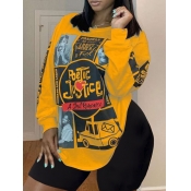 LW Casual O Neck Print Yellow Two Piece Shorts Set