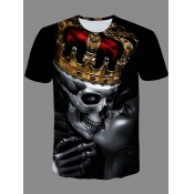 LW Men Skull Head Crown Print T-shirt