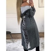 Lovely Casual Hooded Collar Hollow-out Grey Plus S