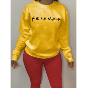 Lovely Casual O Neck Letter Print Yellow Hoodie