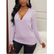 Lovely Casual Deep V Neck Purple Sweater