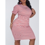 LW Plus Size Casual O Neck Striped Cross-over Desi