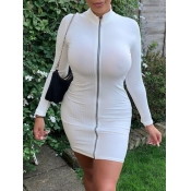 lovely Sportswear Zipper Design White Mini Dress