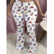 lovely Trendy Butterfly Print White Plus Size Pant