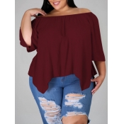 Lovely Casual Asymmetrical Wine Red Plus Size T-sh