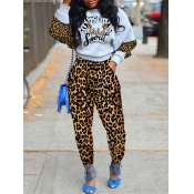 LW Sportswear Hooded Collar Leopard Print Patchwor