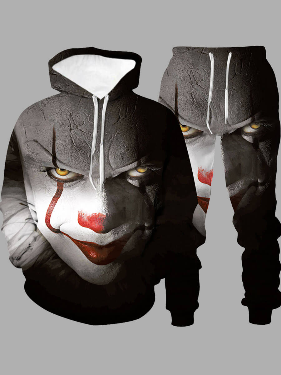 LW Men Figure Print Kangaroo Pocket Tracksuit Set