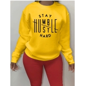 Lovely Casual O Neck Letter Print Yellow Hoodie