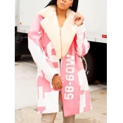 LW BASICS Stylish Turndown Collar Print Pink Long 