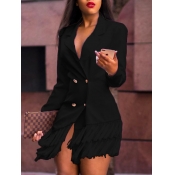lovely Trendy Buttons Tassel Design Black Blazer