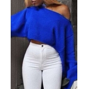 Lovely Stylish Loose Blue Short Sweater