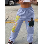 Lovely Street Letter Print Grey Pants