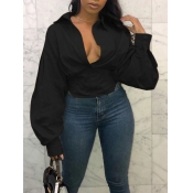 LW Turndown Collar Button Design Blouse