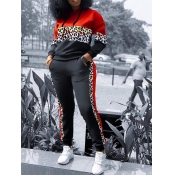 LW Hooded Collar Print Patchwork Pants Set