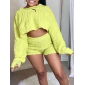 lovely Trendy O Neck Loose Yellow Two Piece Shorts