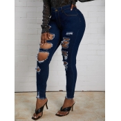 Lovely Trendy Broken Holes Deep Blue Jeans