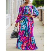 LW Off The Shoulder Mixed Print Skirt Set