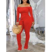 Lovely Sexy Dew Shoulder Fold Design Red One-piece