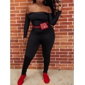 Lovely Sexy Dew Shoulder Skinny Black One-piece Ju