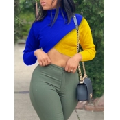 LW Trendy Turtleneck Patchwork Blue Sweater