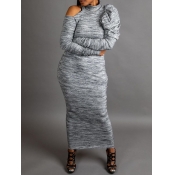 lovely Casual Hollow-out Grey Ankle Length Dress