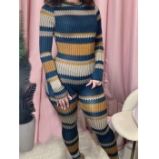 lovely Trendy O Neck Hollow-out Striped Yellow One