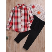 lovely Casual Shirt Collar Grid Print Red And Whit
