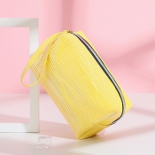 lovely Casual Zipper Design Yellow Makeup Bag