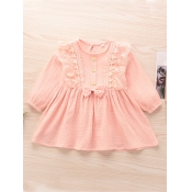 lovely Sweet O Neck Lace Patchwork Pink Girl Knee 