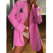 lovely Trendy Turn-back Collar Rose Red Blazer