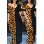 LW Casual Patchwork Leopard Printed Floor Length T