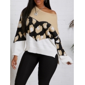 Lovely Casual Print Patchwork Apricot Sweater