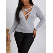 Lovely Sexy Cross-over Design Grey Sweater