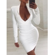 lovely Trendy V Neck Skinny White Mini Dress