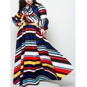 lovely Trendy Rainbow Striped Multicolor Maxi Plus