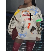 LW Plus Size Casual Graffiti Print Zipper Design A