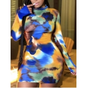 LW Street Half A Turtleneck Tie-dye Blue Mini Dres