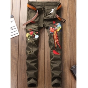 Lovely Street Print Army Green Men Jeans