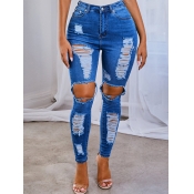 Lovely Street Broken Holes Deep Blue Jeans