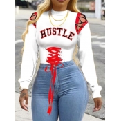 Lovely Casual O Neck Letter Print Bandage Design W