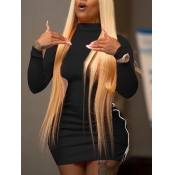 Lovely Casual Turtleneck Basic Skinny Black Mini D