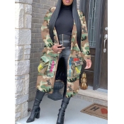 LW Turndown Collar Letter Camo Print Coat